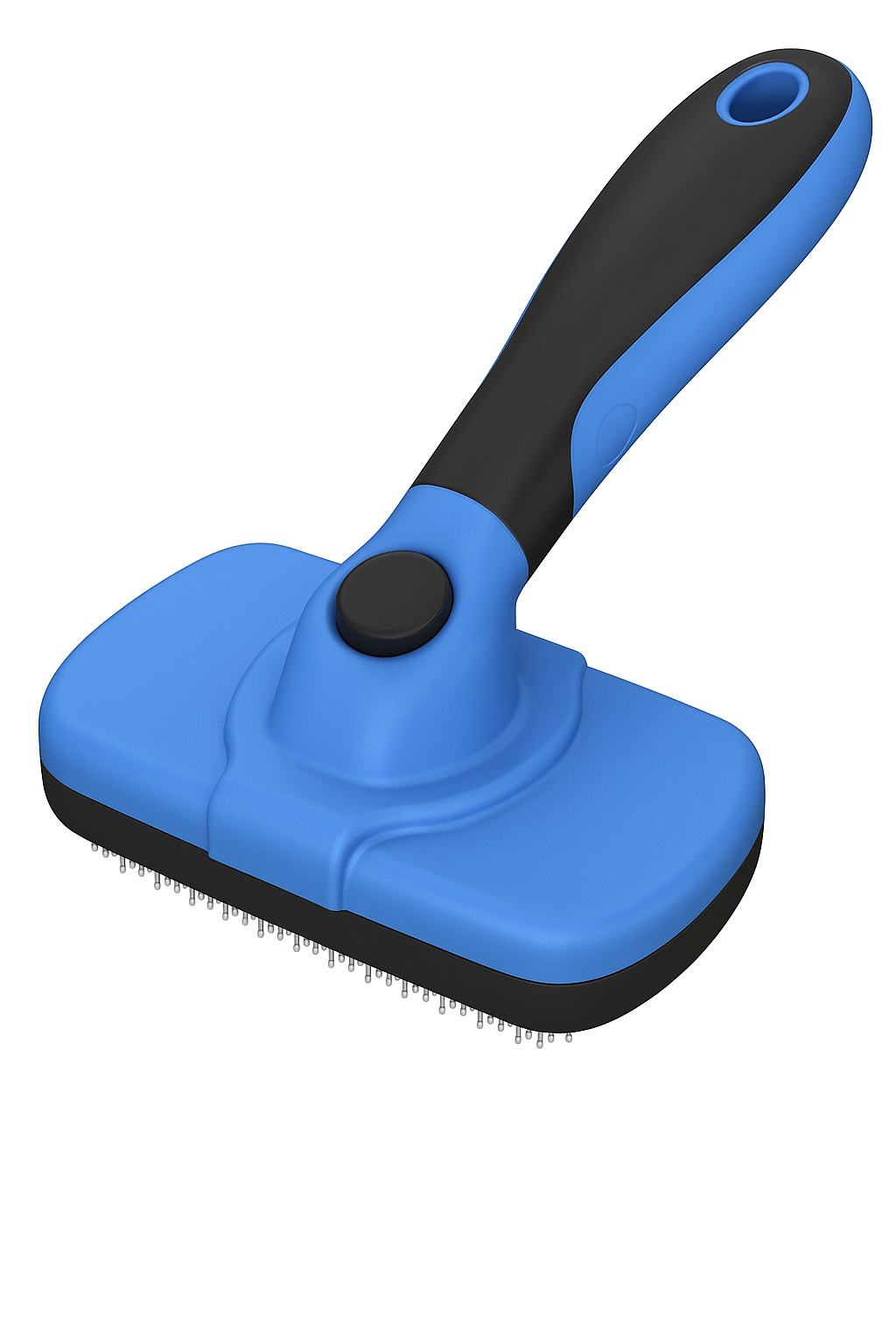 Blue self-cleaning slicker brush for deshedding cats with soft bristles