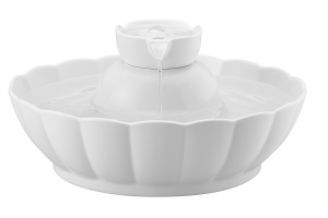 White ceramic cat water fountain with modern design and quiet filtration system