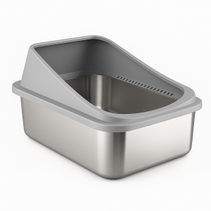 Odor-resistant stainless steel litter box with high sides for cats